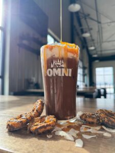 Garden Delight cold brew with Girl Scout cookies and coconut flakes