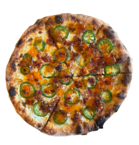 Jalapeno Business pizza, seen from above